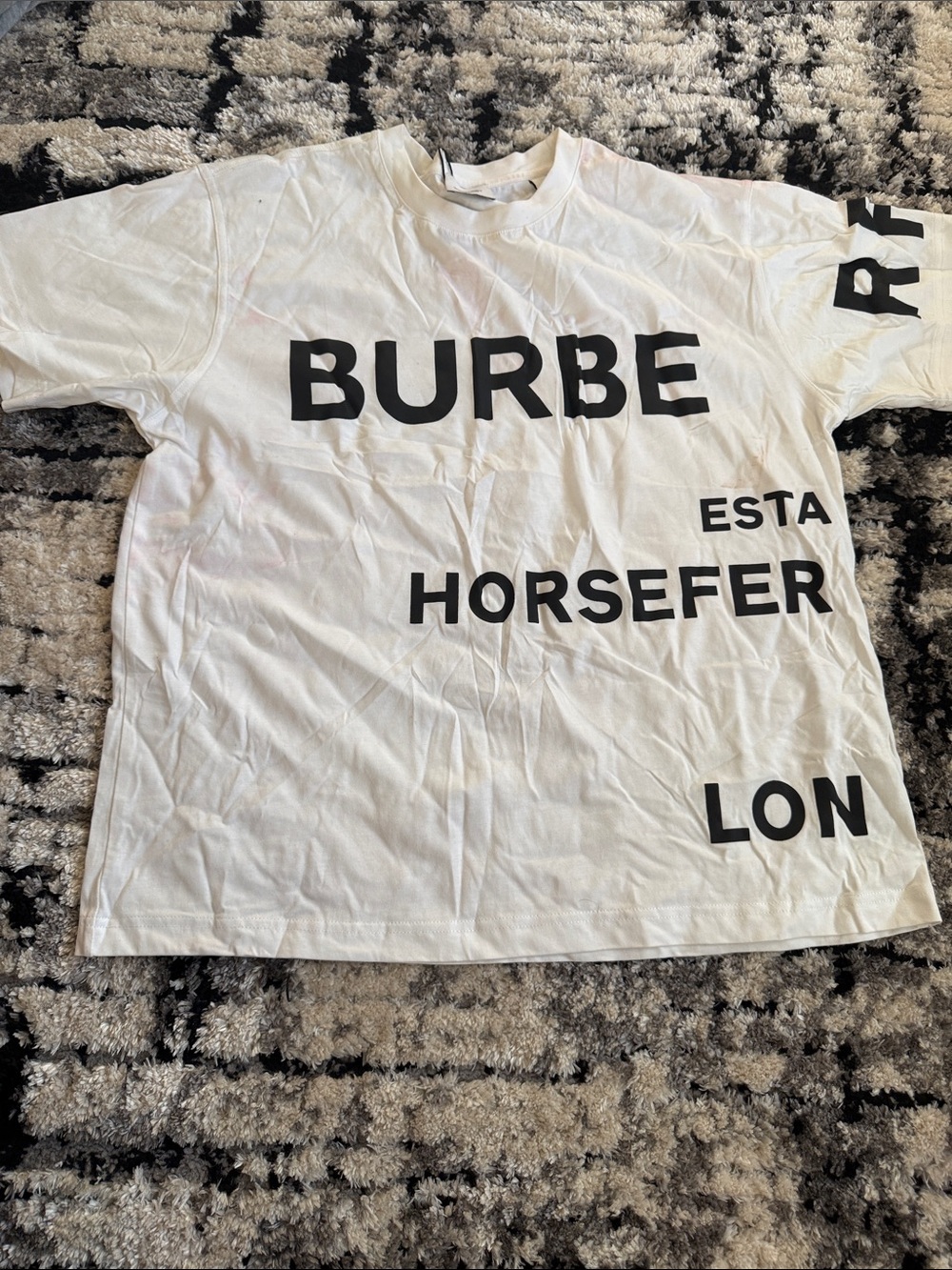 Burberry White Graphic Short Sleeve Tee with Black Lettering